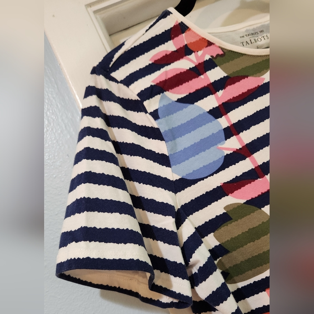 Women's Talbots Tulip Tee With Navy Stripes, Size L - Picture 6 of 10